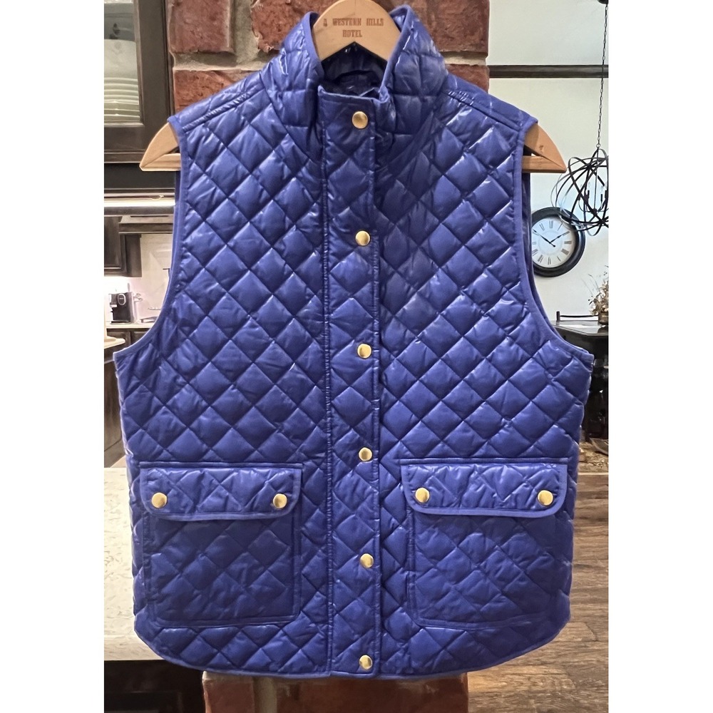 J. Crew Down Quilted Puffer Vest Jacket Womens Size M Cobalt Royal Blue